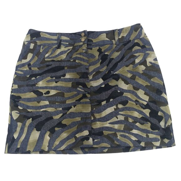 Express Mini Skirt Women Size 5/6 Green Black Animal Print Striped Camouflage - Picture 1 of 8